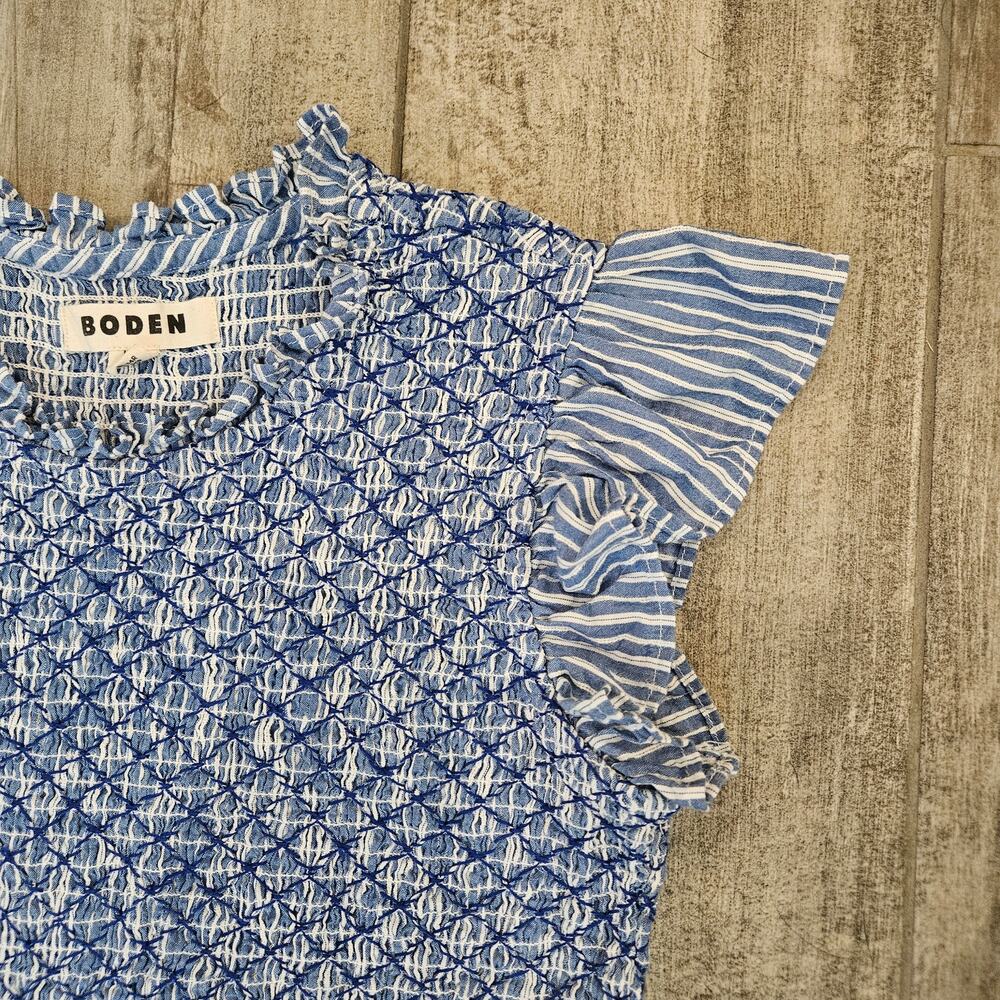 Boden Blue Smocked Stripe Midi Dress - Picture 6 of 11